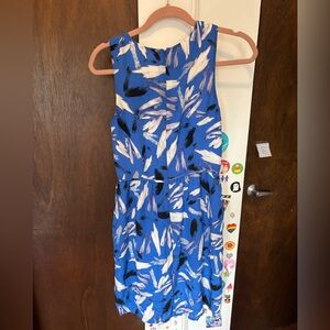 Blue and White Sleeveless Silk Shoshanna Dress